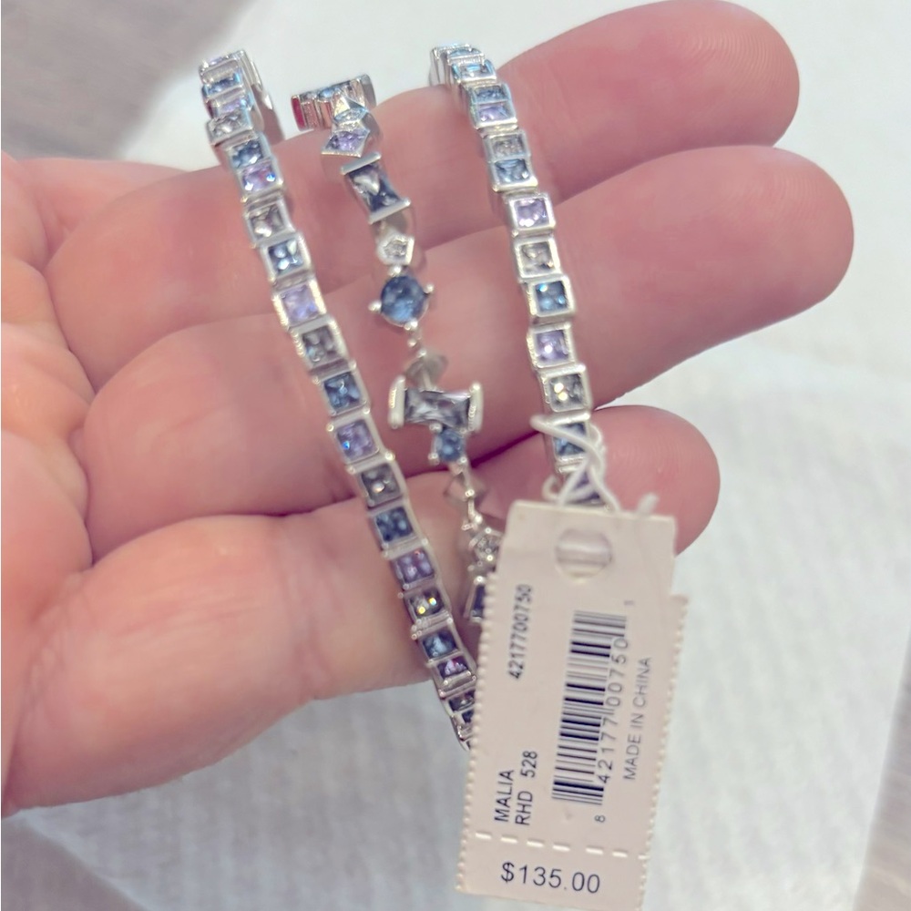 Kendra Scott Malia bangle set, silver, with lavender and diamond stones